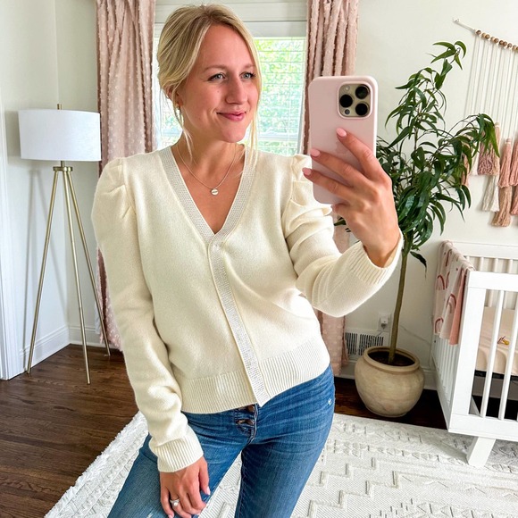 Generation Love Sweaters - Generation Love Corina Crystal Cardigan Cream Silver L